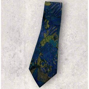 CERRUTI Silk Tie FRANCE XL Blue Green Leaf W:3.6" EUC